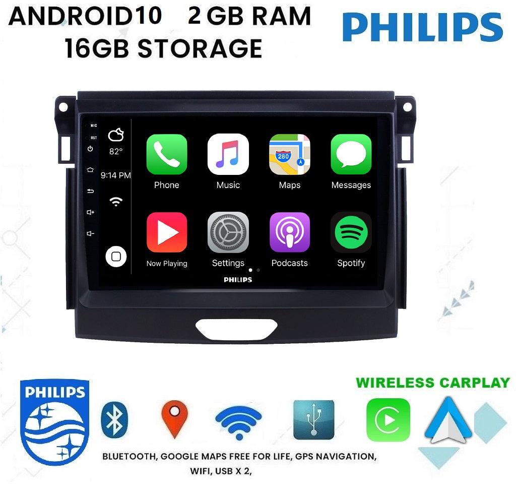 PHILIPS Wireless Carplay / Android Auto - Ford Ranger PX2 2016+ 9 Inch ...