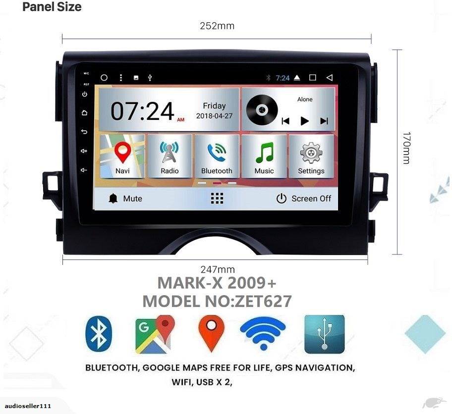 Suit for  TOYOTA MARK-X MARKX 2009+ OEM 9 INCH SCREEN GPS NAV ANDROID STEREO - BLUETOOTH