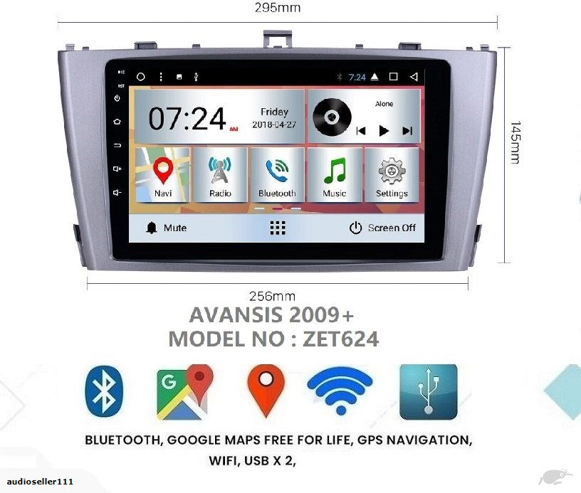 TOYOTA AVANSIS 2010+ OEM LARGE 9 INCH SCREEN GPS NAV ANDROID STEREO - BLUETOOTH