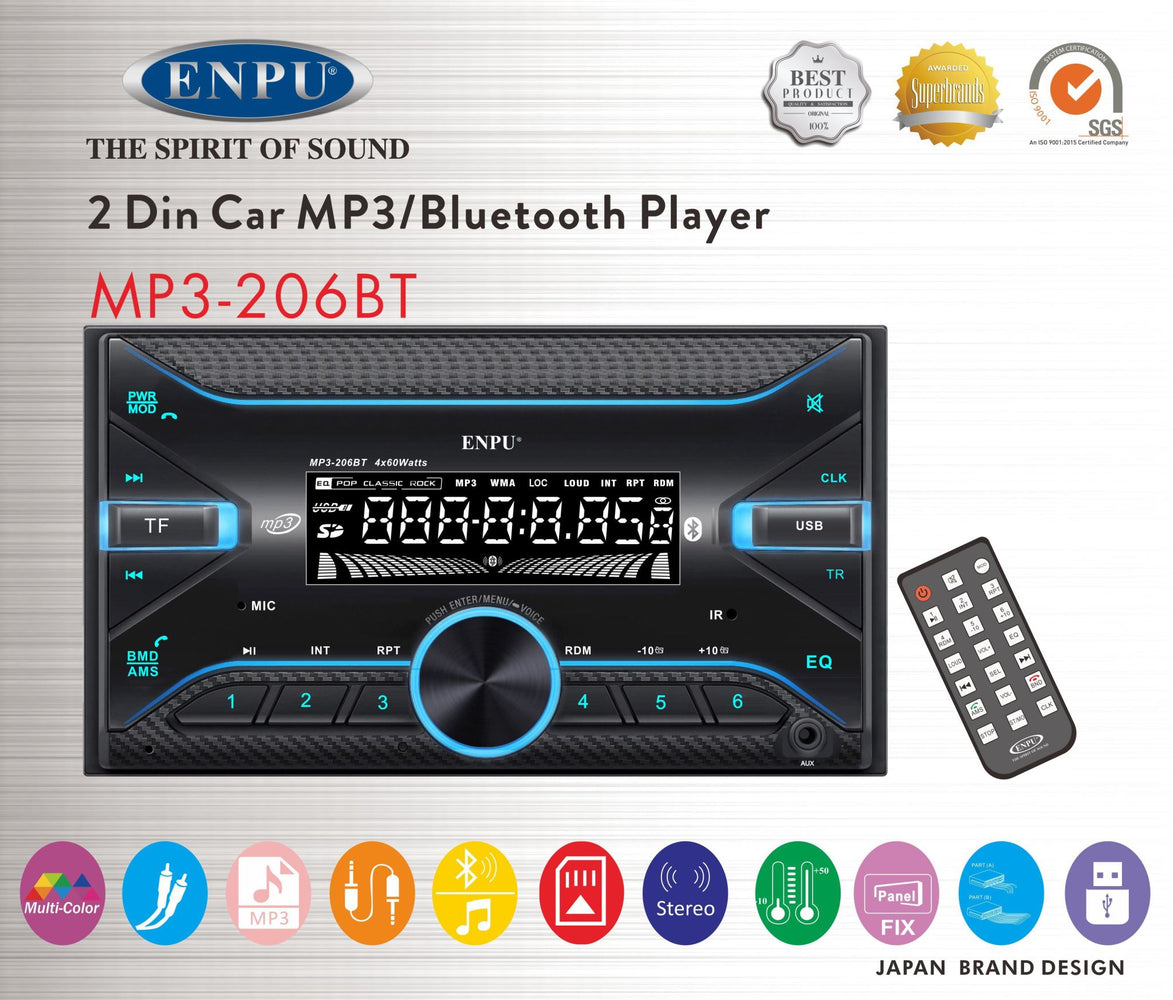 ENPU Double Din 60w x 4  Bluetooth USB MP3 AUX & NZ FM