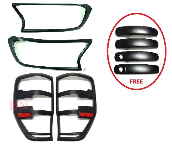 Black Headlight & Tail Light Cover  &   Free Handle Cover FOR Ford Ranger 2016+