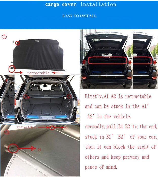 Black Trunk Tonneau Cargo Cover  Cargo blind for Jeep Grand Cherokee   11 - 18