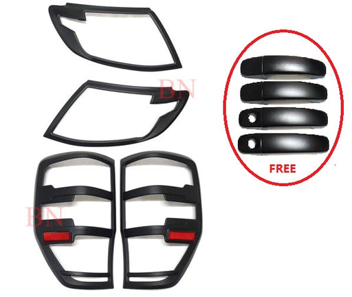 Black Headlight & Tail Light Cover + Free Handle Cover FOR Ford Ranger 12- 15