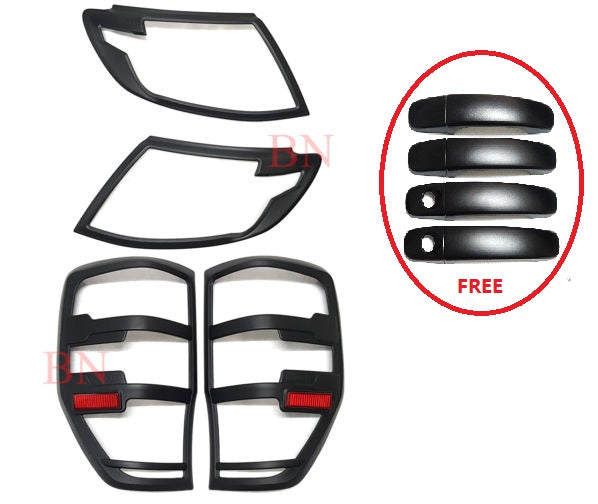 Black Headlight & Tail Light Cover + Free Handle Cover FOR Ford Ranger 12- 15