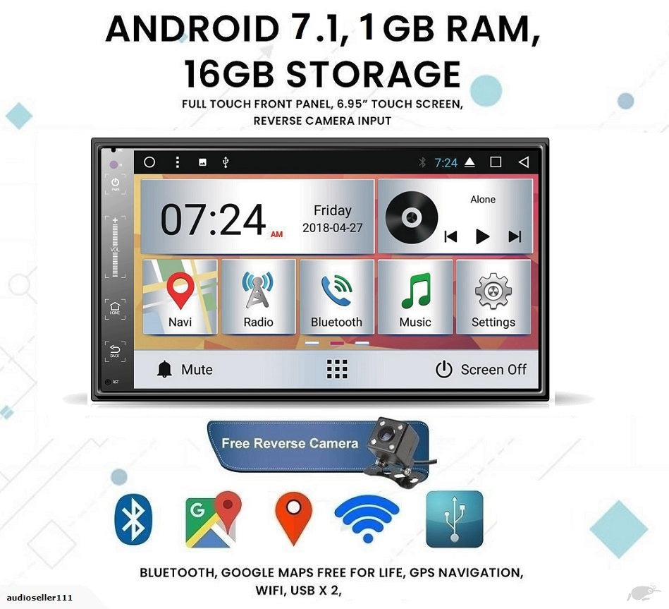 Android 7" - NZ GPS USB, AUX, Vidoe, WIFI, BLUETOOTH Stereo Player - Free Camera