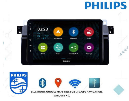 PHILIPS 1998-2006 BMW 3 Series E46 OEM 9 Inch  GPS NAV ANDROID STEREO - BLUETOOTH - Camera in