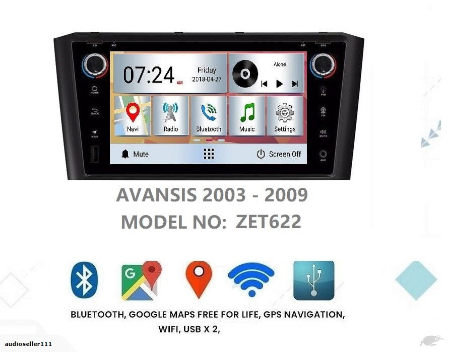 TOYOTA AVANSIS 2003 – 2009 OEM LARGE SCREEN GPS NAV ANDROID STEREO - BLUETOOTH
